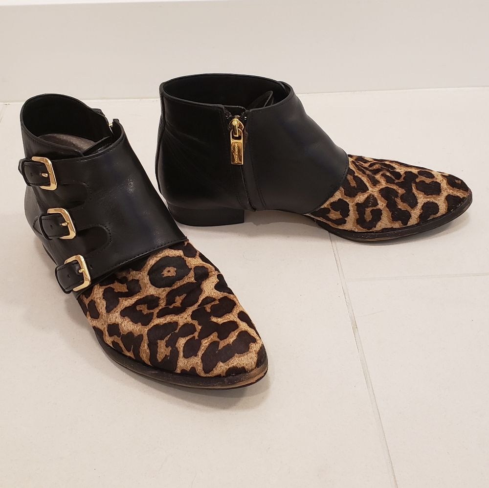 Michael Kors Leopard print moto boots